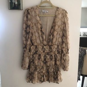 Olivaceous Snakeskin Deep V Mini dress